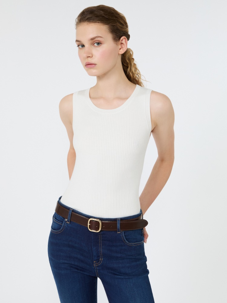 Sleeveless stretch viscose sweater - WHITE - 4
