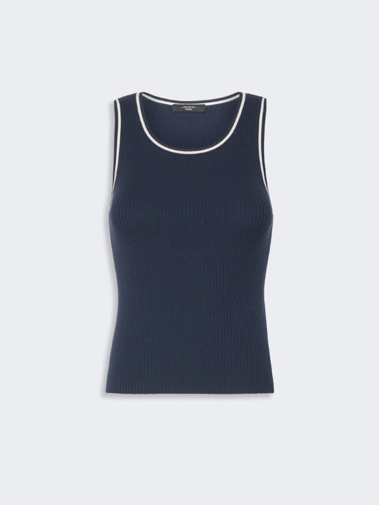Sleeveless stretch viscose sweater - NAVY - 5