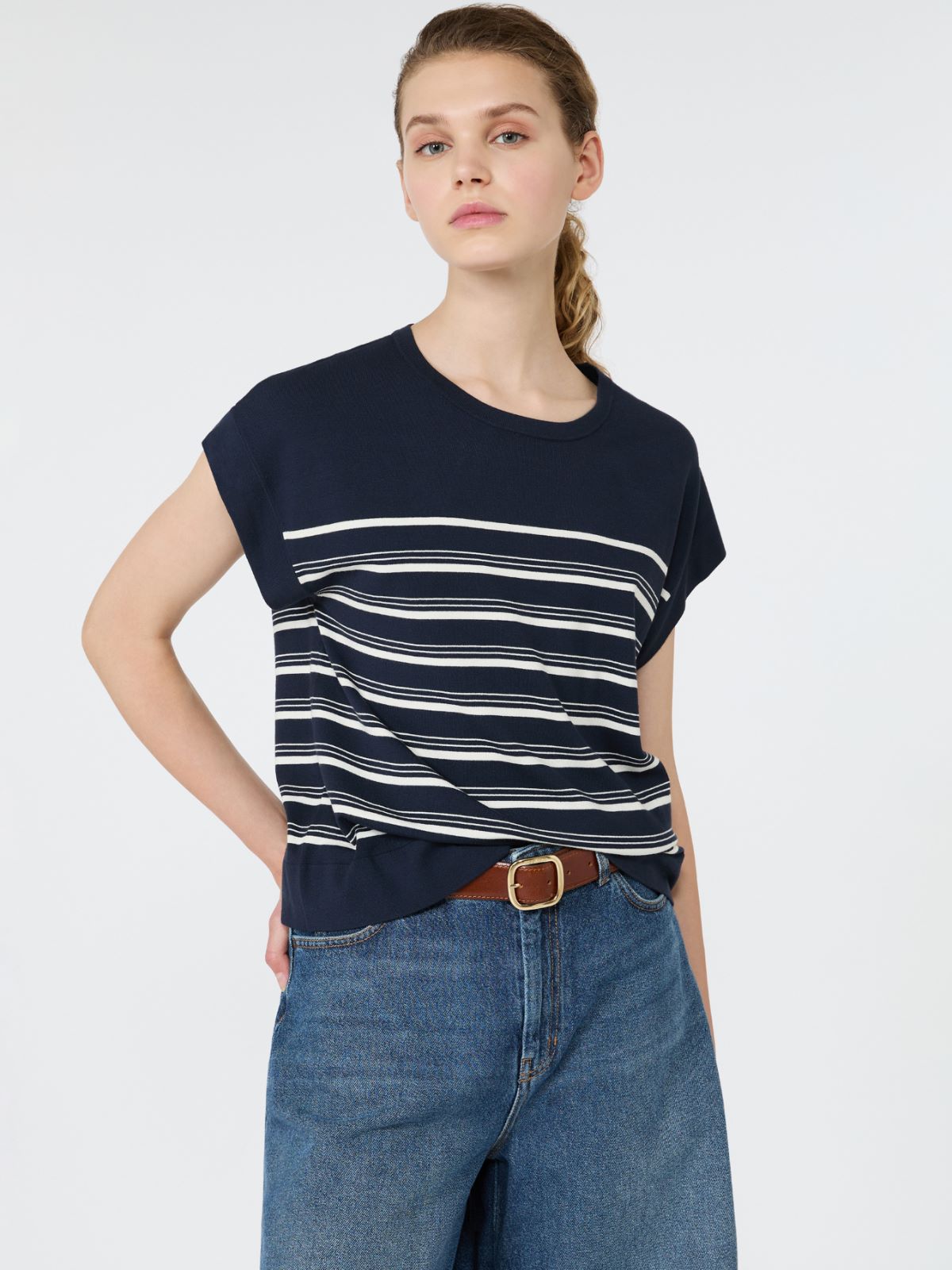 Short-sleeved viscose sweater - NAVY - Max Mara - 4