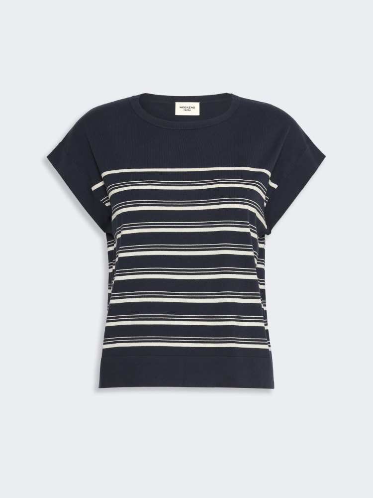 Short-sleeved viscose sweater - NAVY