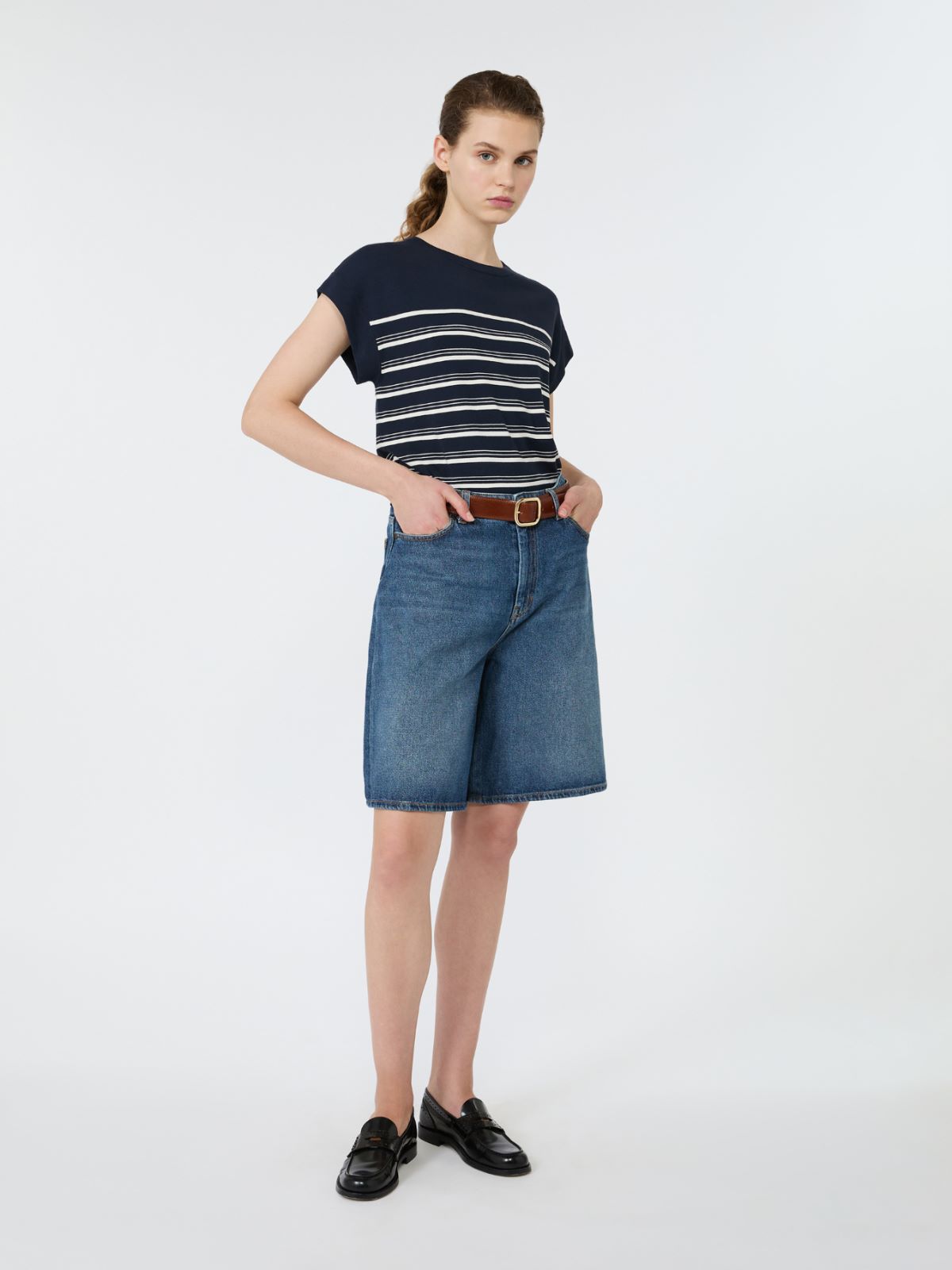 Short-sleeved viscose sweater - NAVY - Max Mara