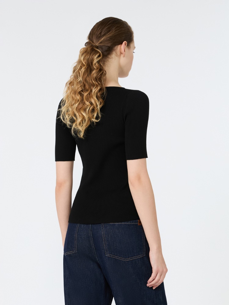 Maglia aderente in viscosa stretch - NERO - 3