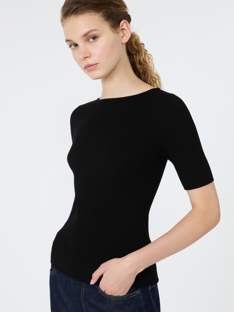 Maglia aderente in viscosa stretch - NERO - 4