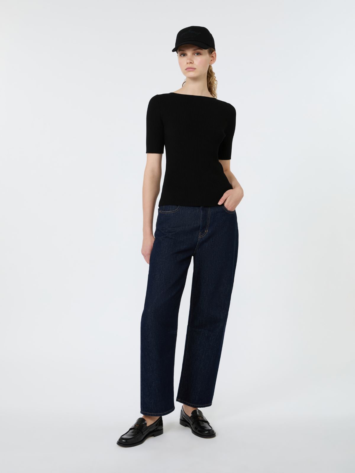 Slim-fit stretch viscose sweater - BLACK