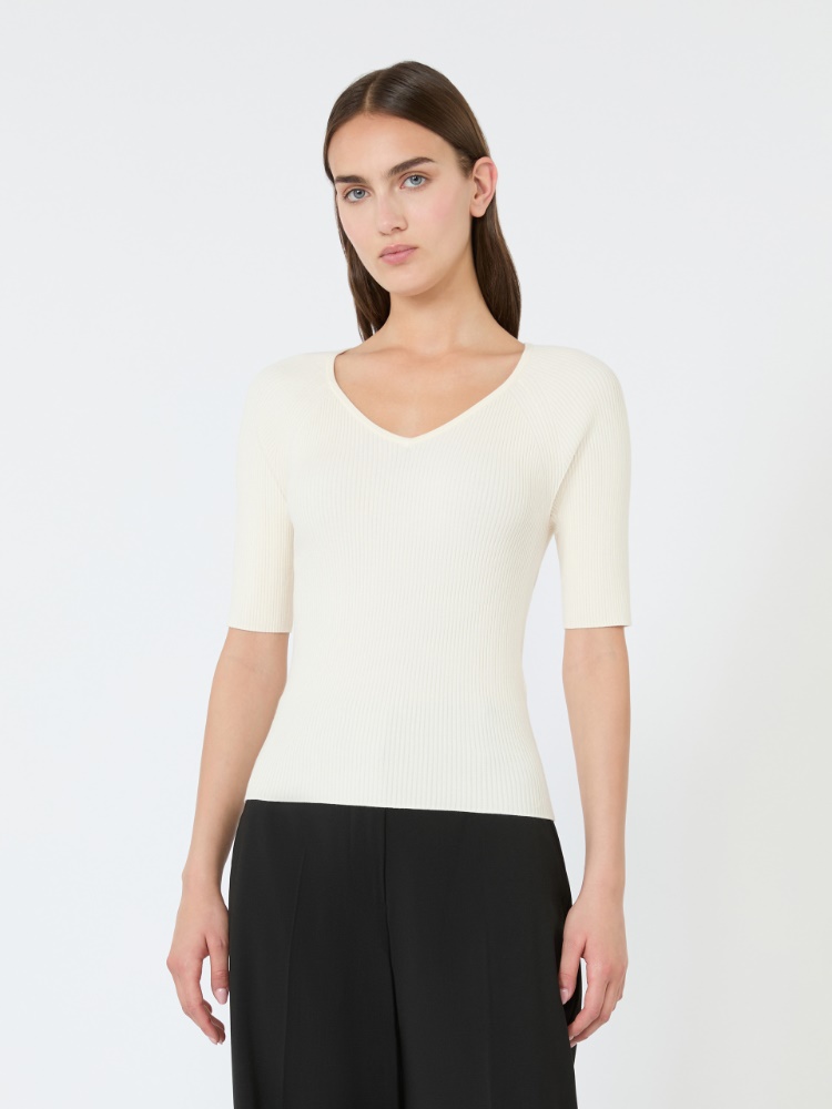 Pullover aus Viskosestretch im Rippenmuster - ECRU - 2