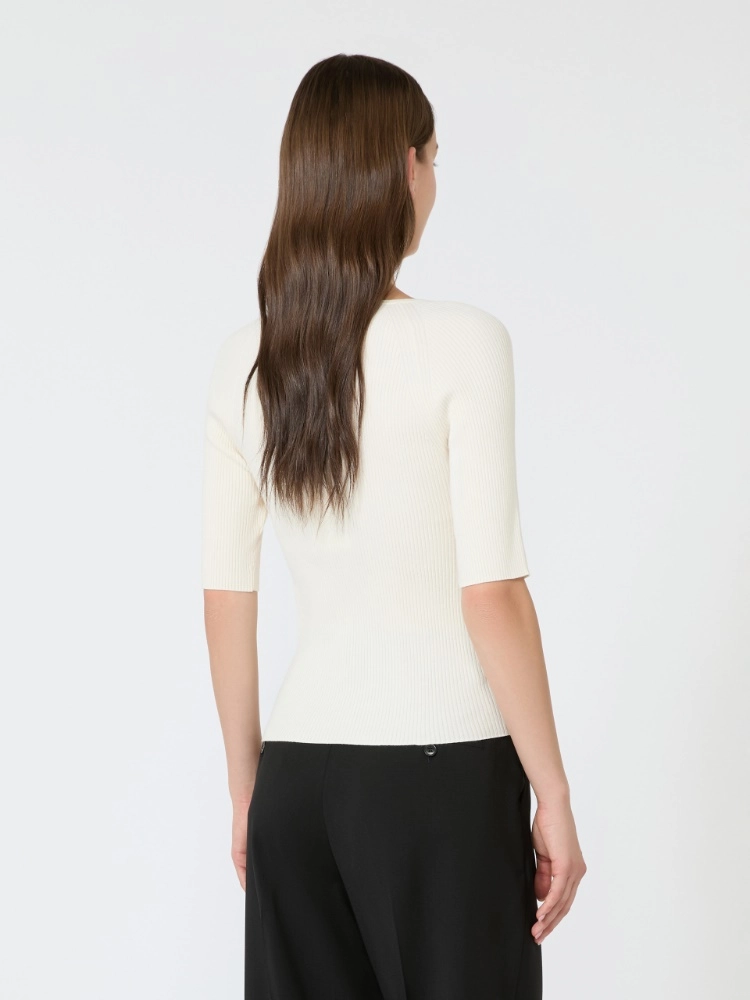 Rib-knit stretch viscose sweater - ECRU - Max Mara - 3