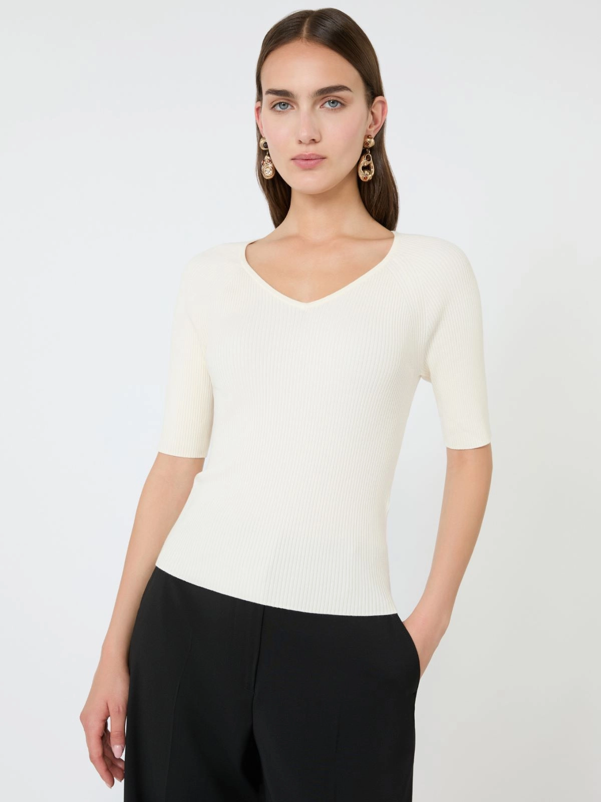 Rib-knit stretch viscose sweater - ECRU - Max Mara - 4