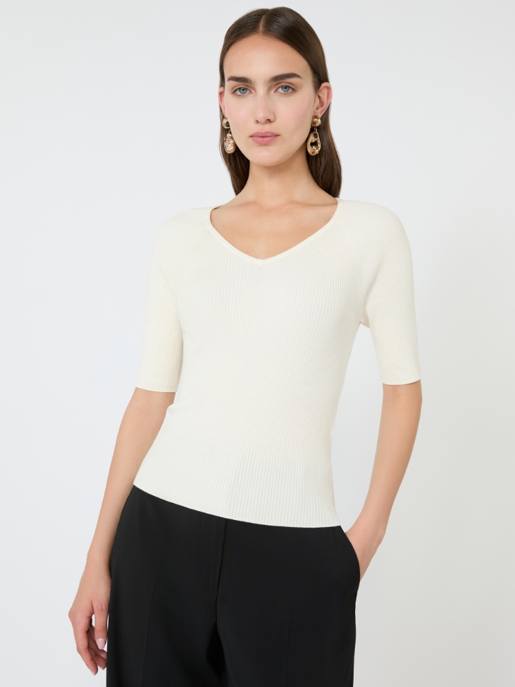 Pullover aus Viskosestretch im Rippenmuster - ECRU - 4