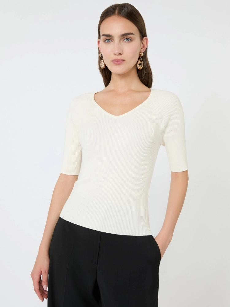 Rib-knit stretch viscose sweater - ECRU - Max Mara - 4