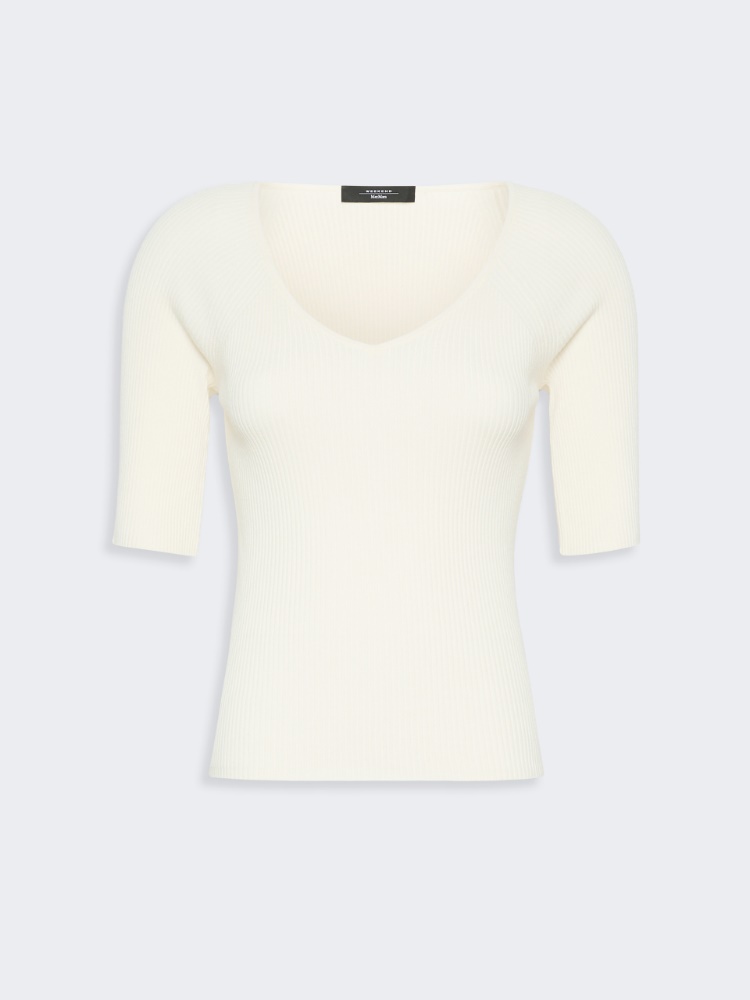 Pullover aus Viskosestretch im Rippenmuster - ECRU - 5