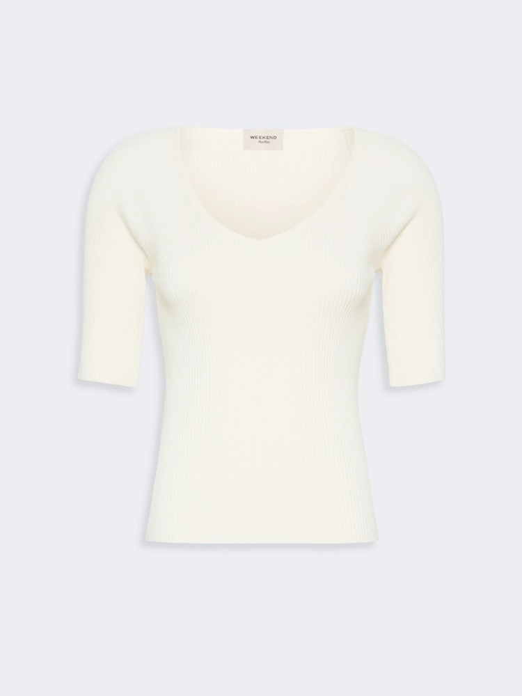 Rib-knit stretch viscose sweater - ECRU - Max Mara - 5