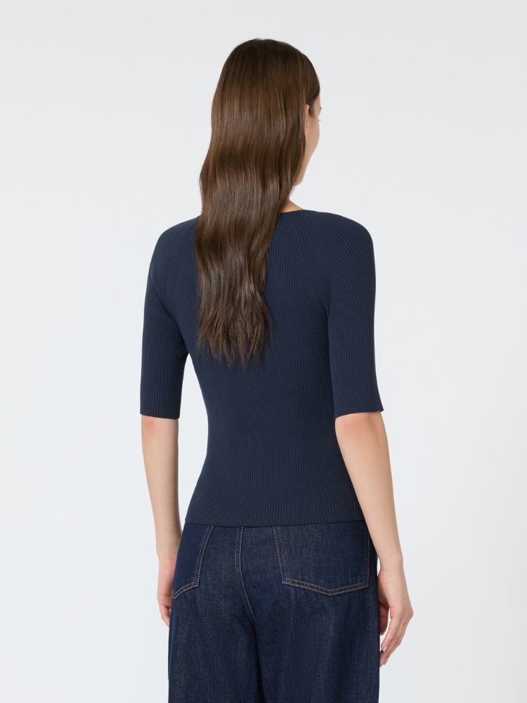 Rib-knit stretch viscose sweater - NAVY - 3