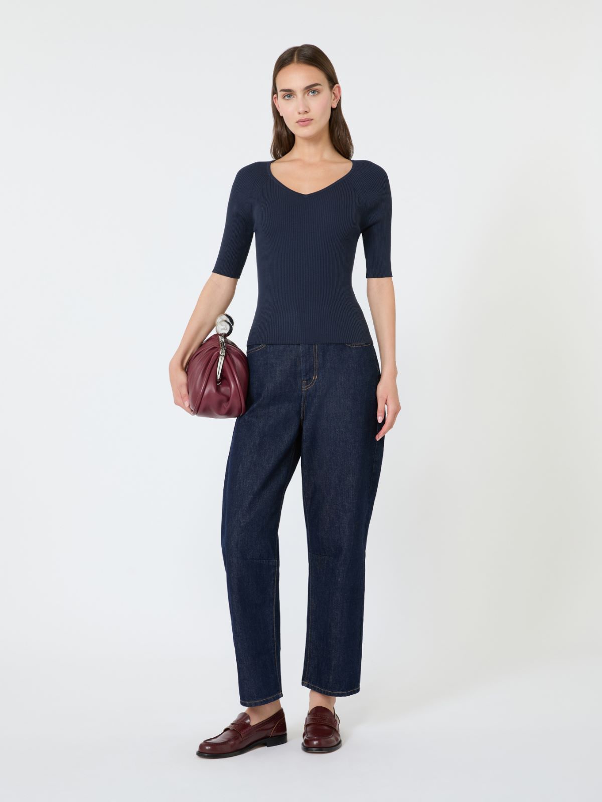 Pull en viscose stretch côtelée - BLEU