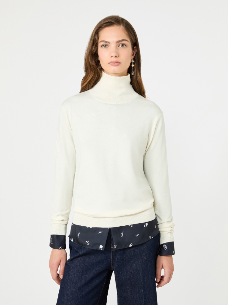 Wool and silk knit turtleneck - IVORY - Max Mara - 4