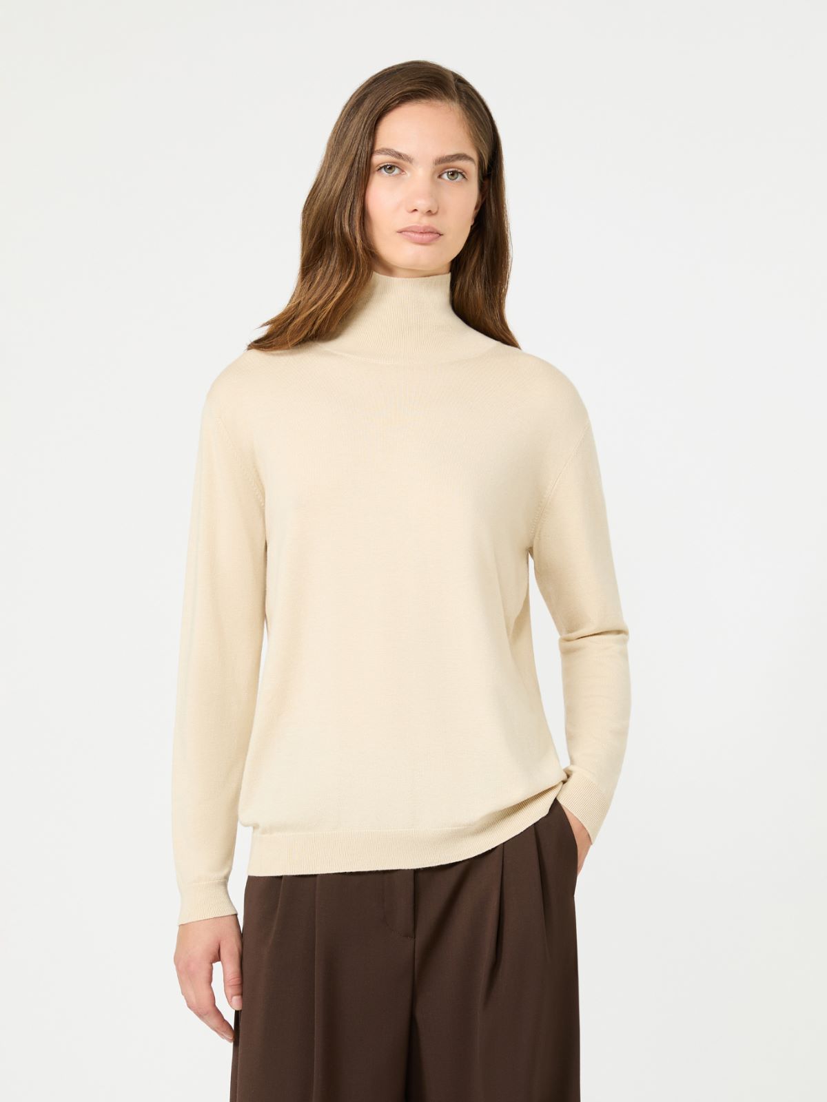 Wool and silk knit turtleneck - SAND - Max Mara - 2