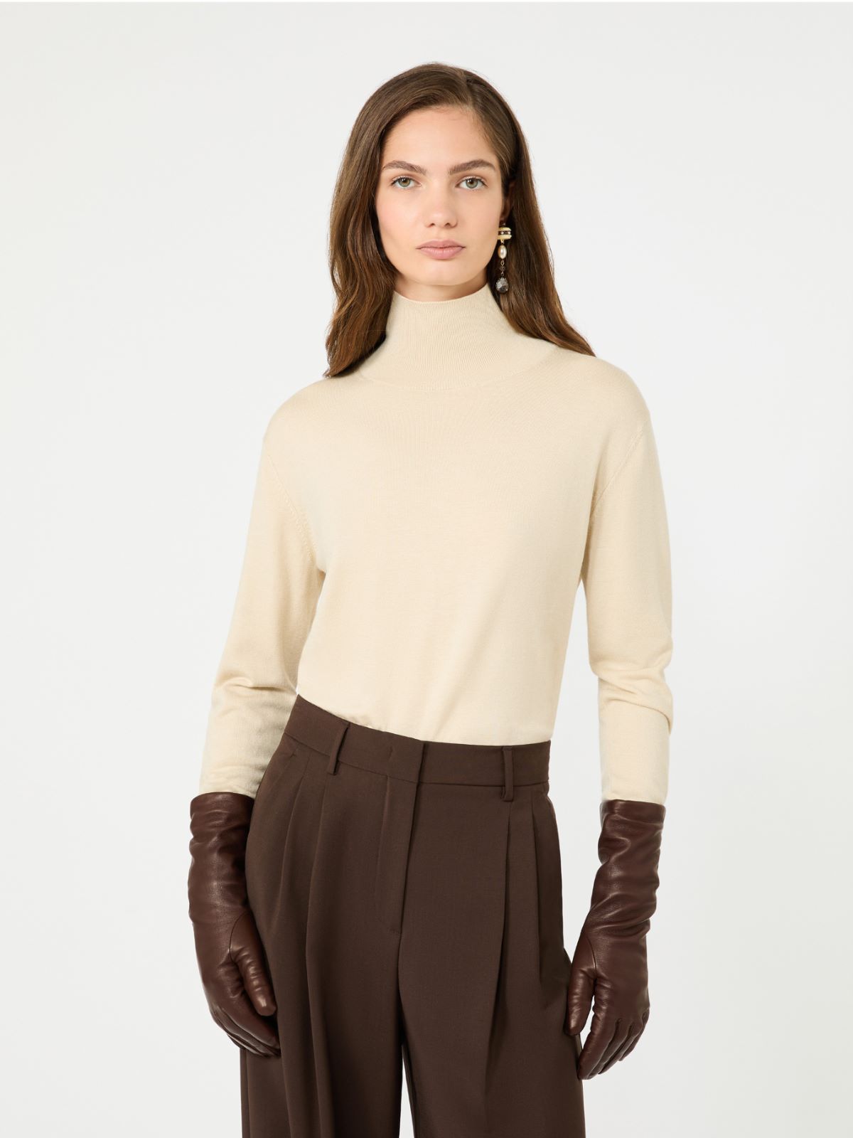 Wool and silk knit turtleneck - SAND - Max Mara - 4