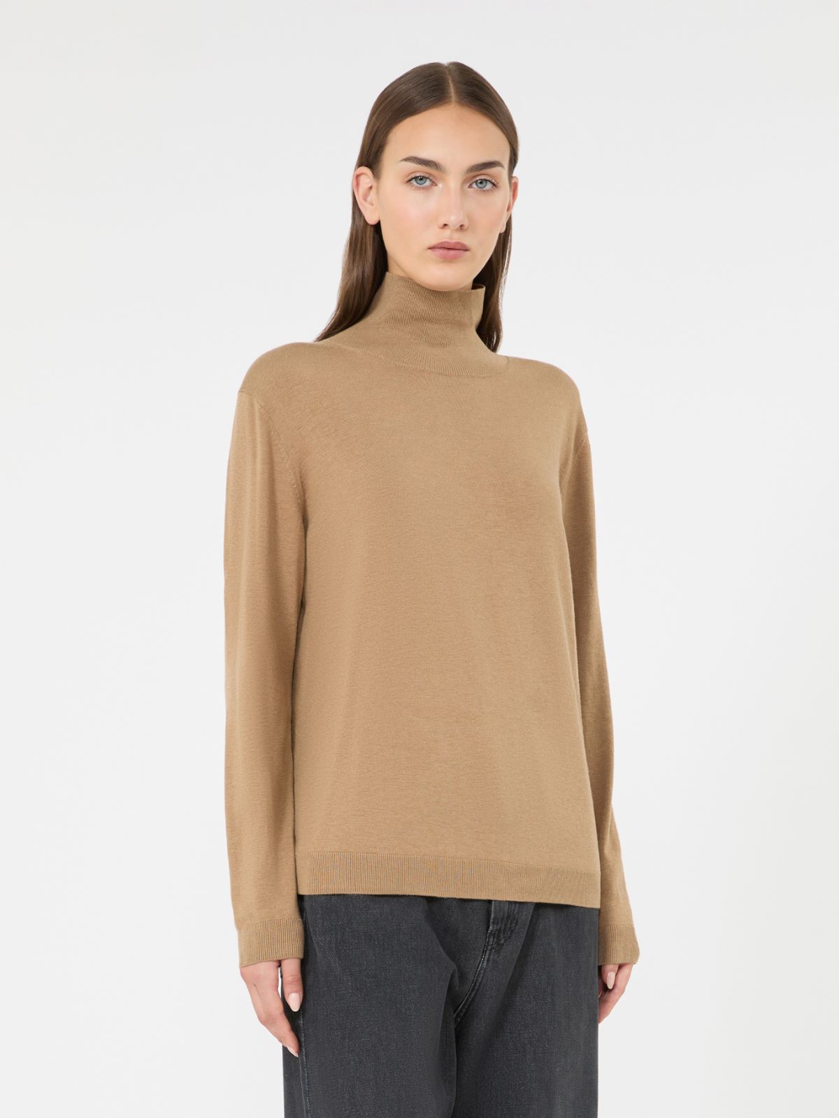 Wool and silk knit turtleneck - CAMEL - Max Mara - 2