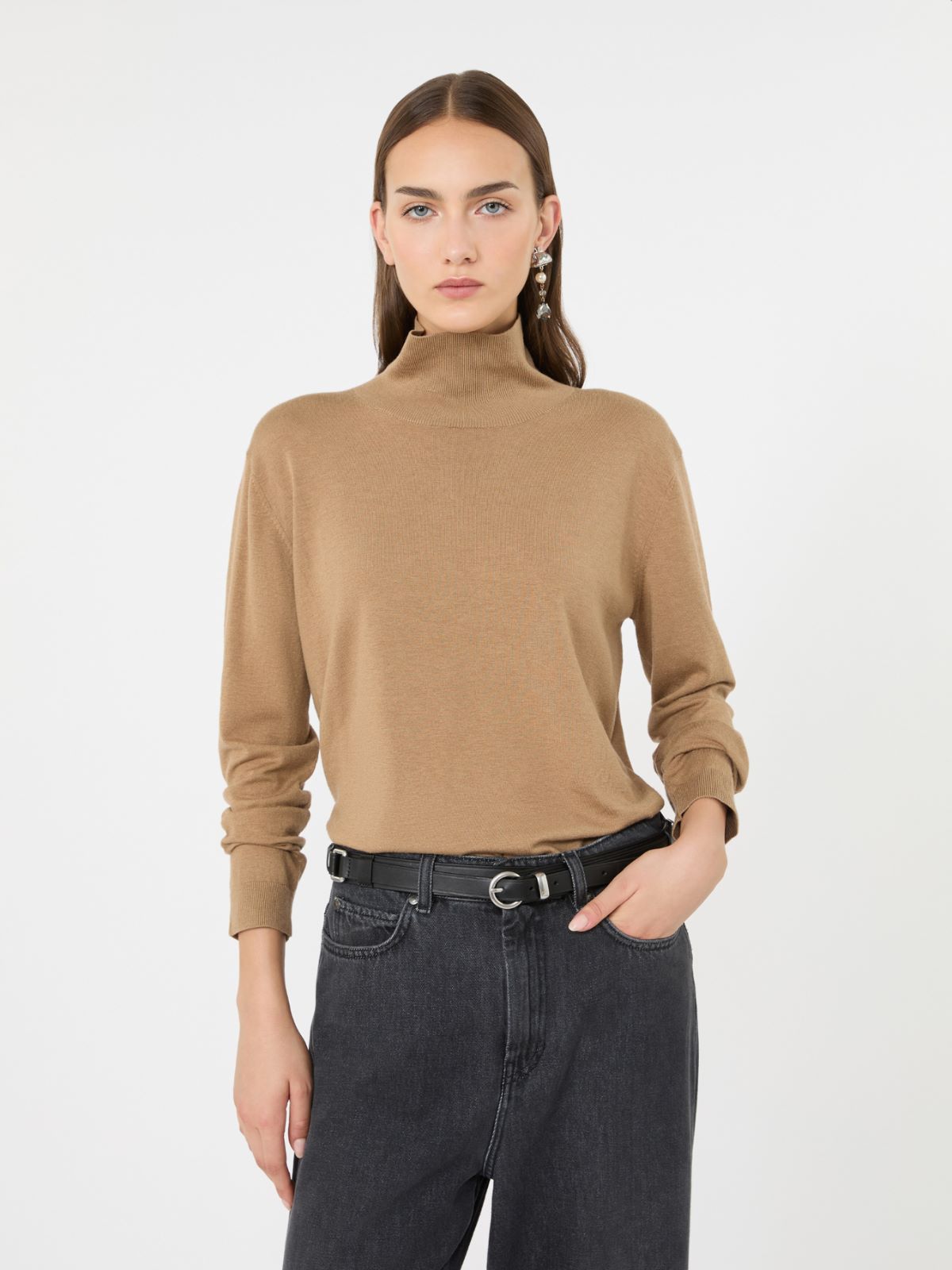Wool and silk knit turtleneck - CAMEL - Max Mara - 4