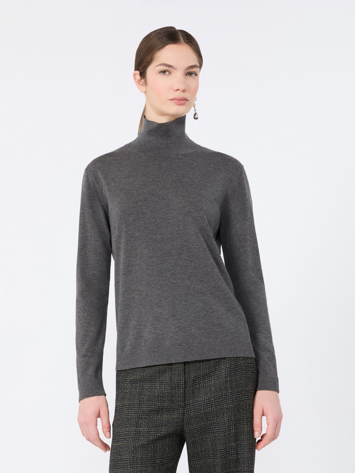 Wool and silk knit turtleneck - DARK GREY - Max Mara - 2