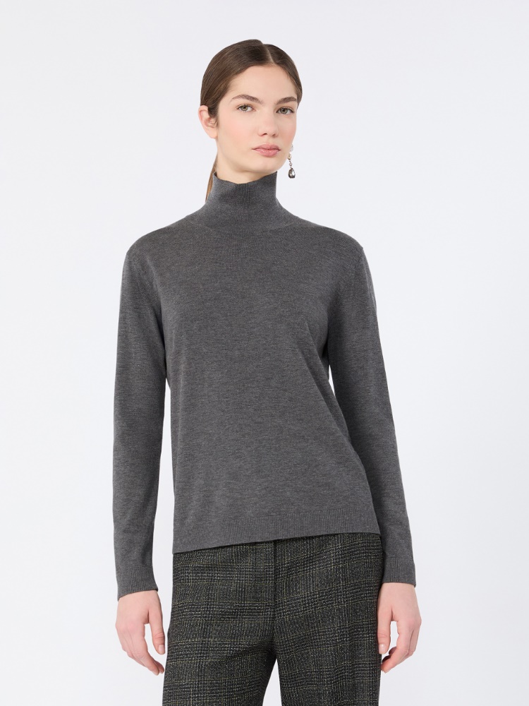 Wool and silk knit turtleneck - DARK GREY - Max Mara - 2