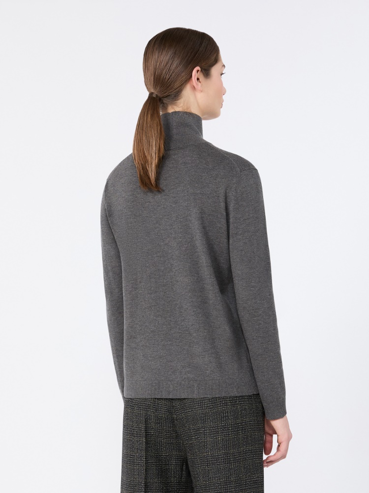 Wool and silk knit turtleneck - DARK GREY - Max Mara - 3