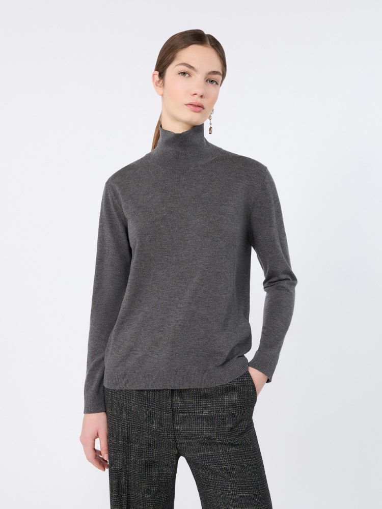 Wool and silk knit turtleneck - DARK GREY - Max Mara - 4