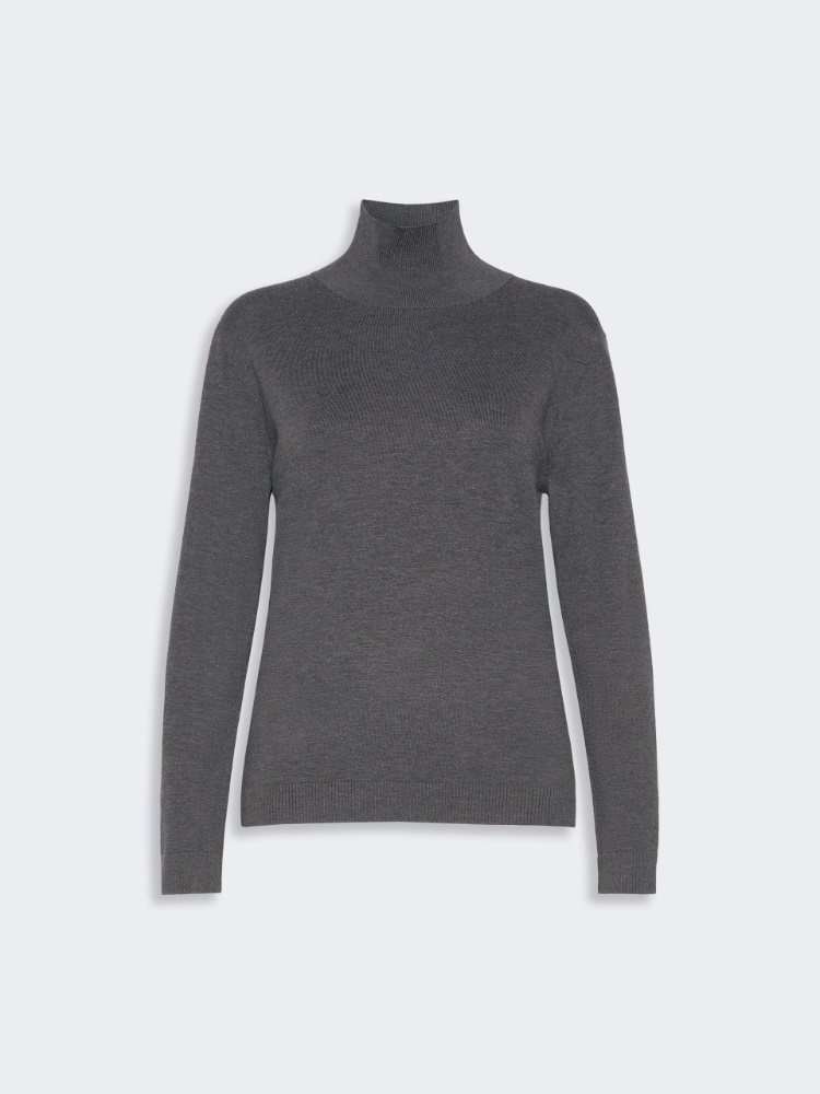 Wool and silk knit turtleneck - DARK GREY