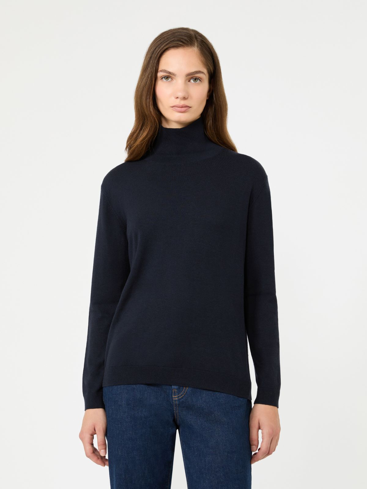 Wool and silk knit turtleneck - NAVY - Max Mara - 2