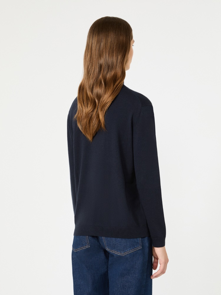 Wool and silk knit turtleneck - NAVY - Max Mara - 3