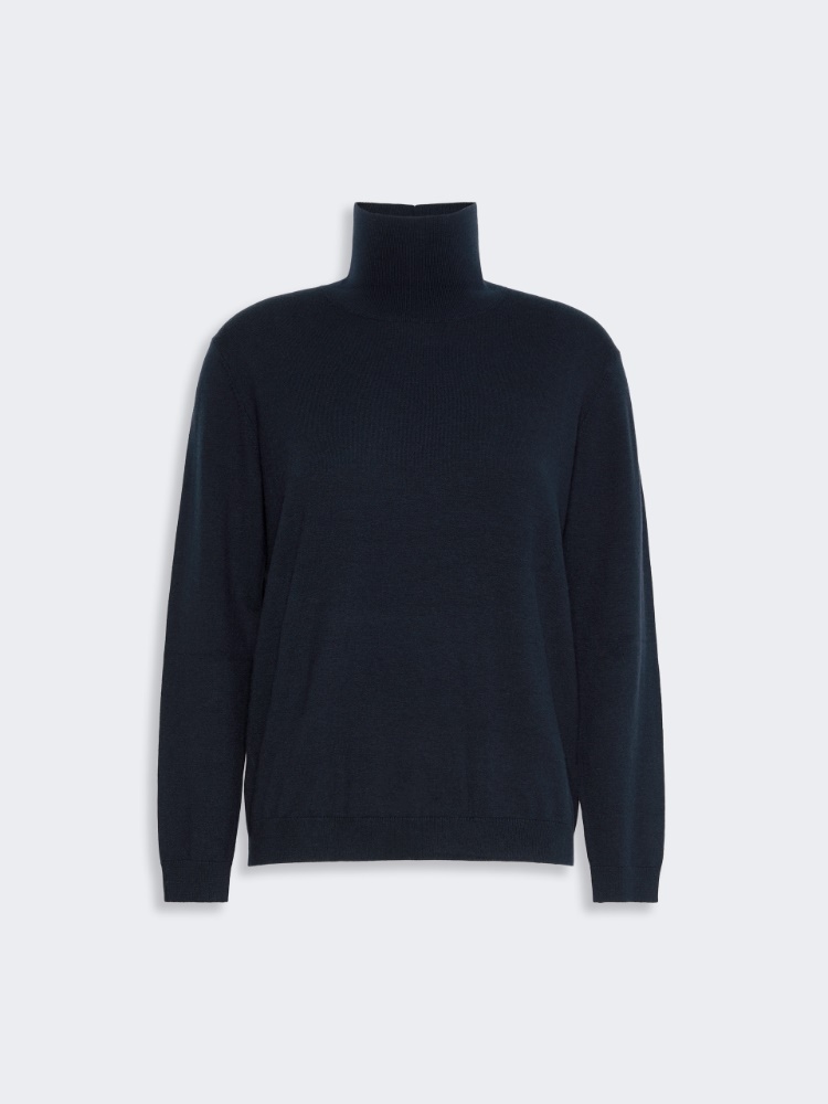 Wool and silk knit turtleneck - NAVY - Max Mara - 5
