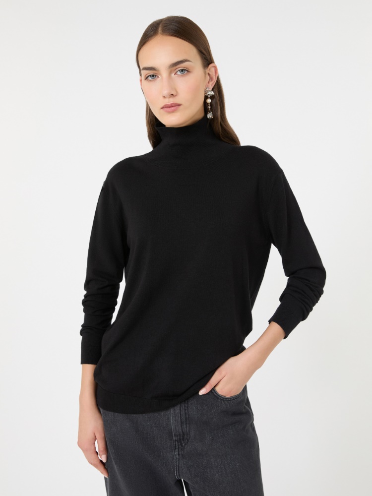 Wool and silk knit turtleneck - BLACK - Max Mara - 4