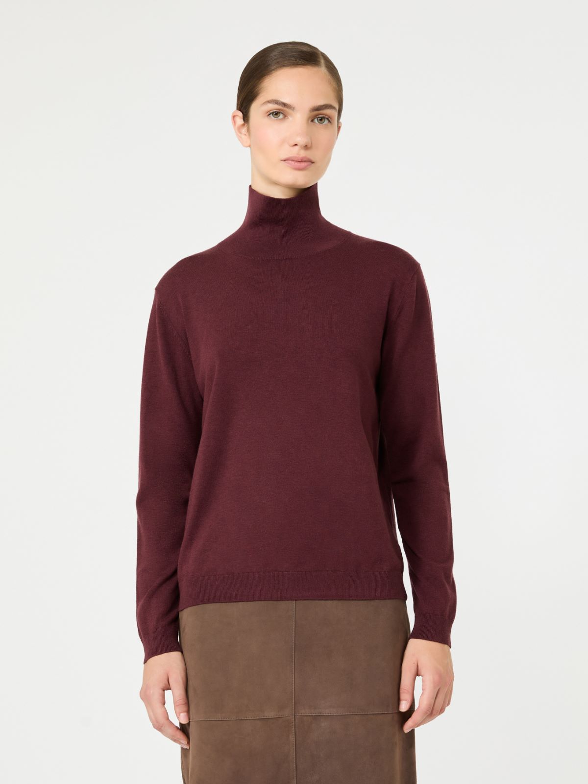 Wool and silk knit turtleneck - BORDEAUX - Max Mara - 2
