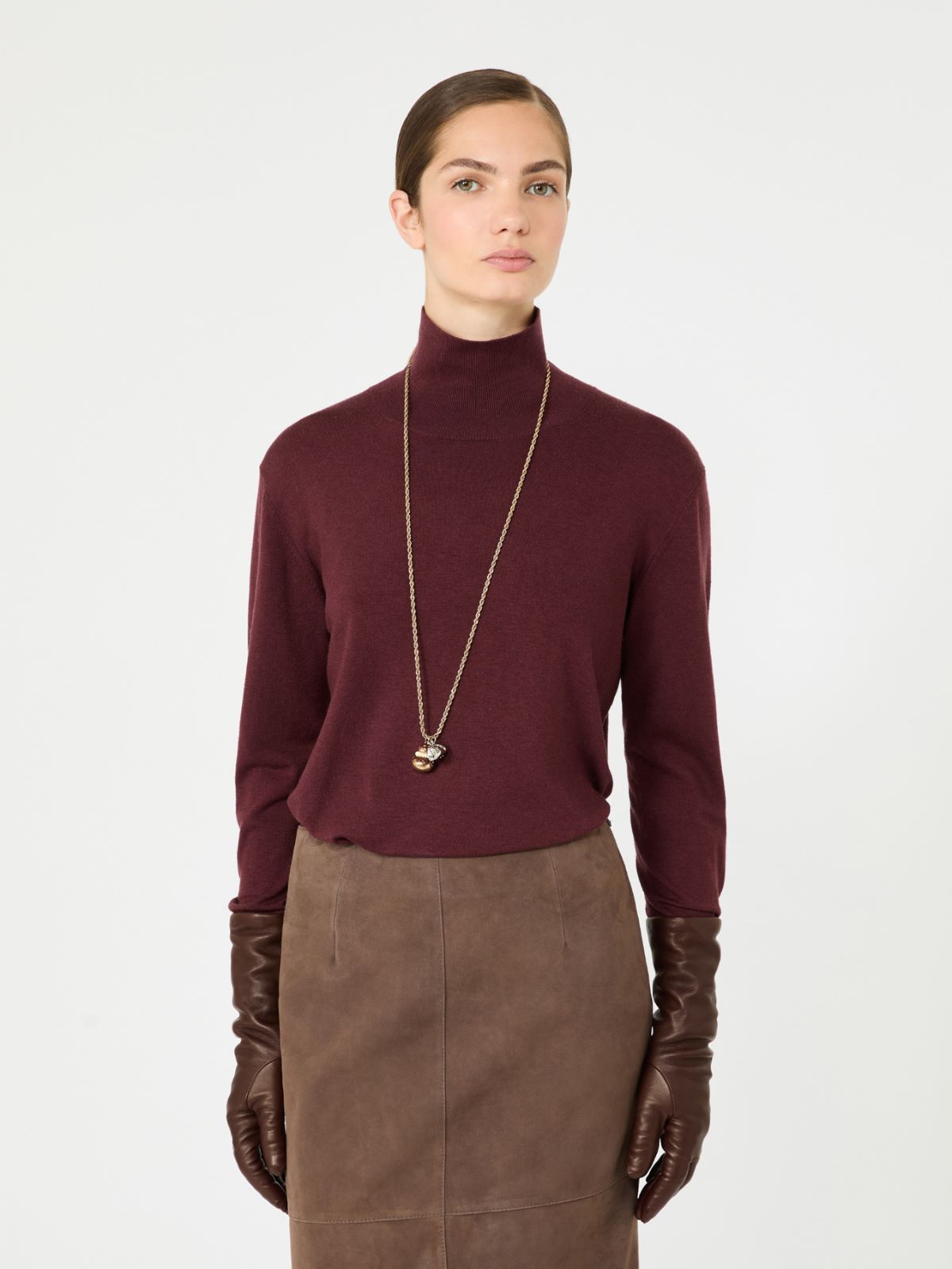 Wool and silk knit turtleneck - BORDEAUX - Max Mara - 4