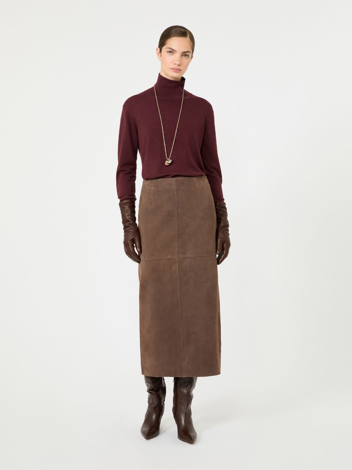 Wool and silk knit turtleneck - BORDEAUX