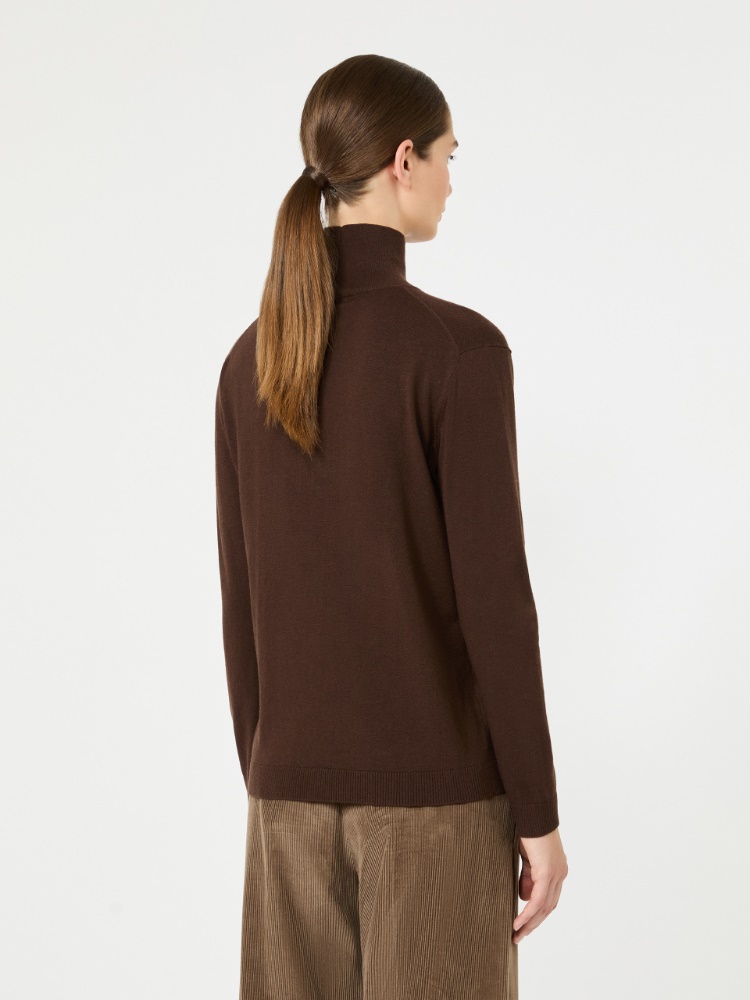 Wool and silk knit turtleneck - BROWN - Max Mara - 3