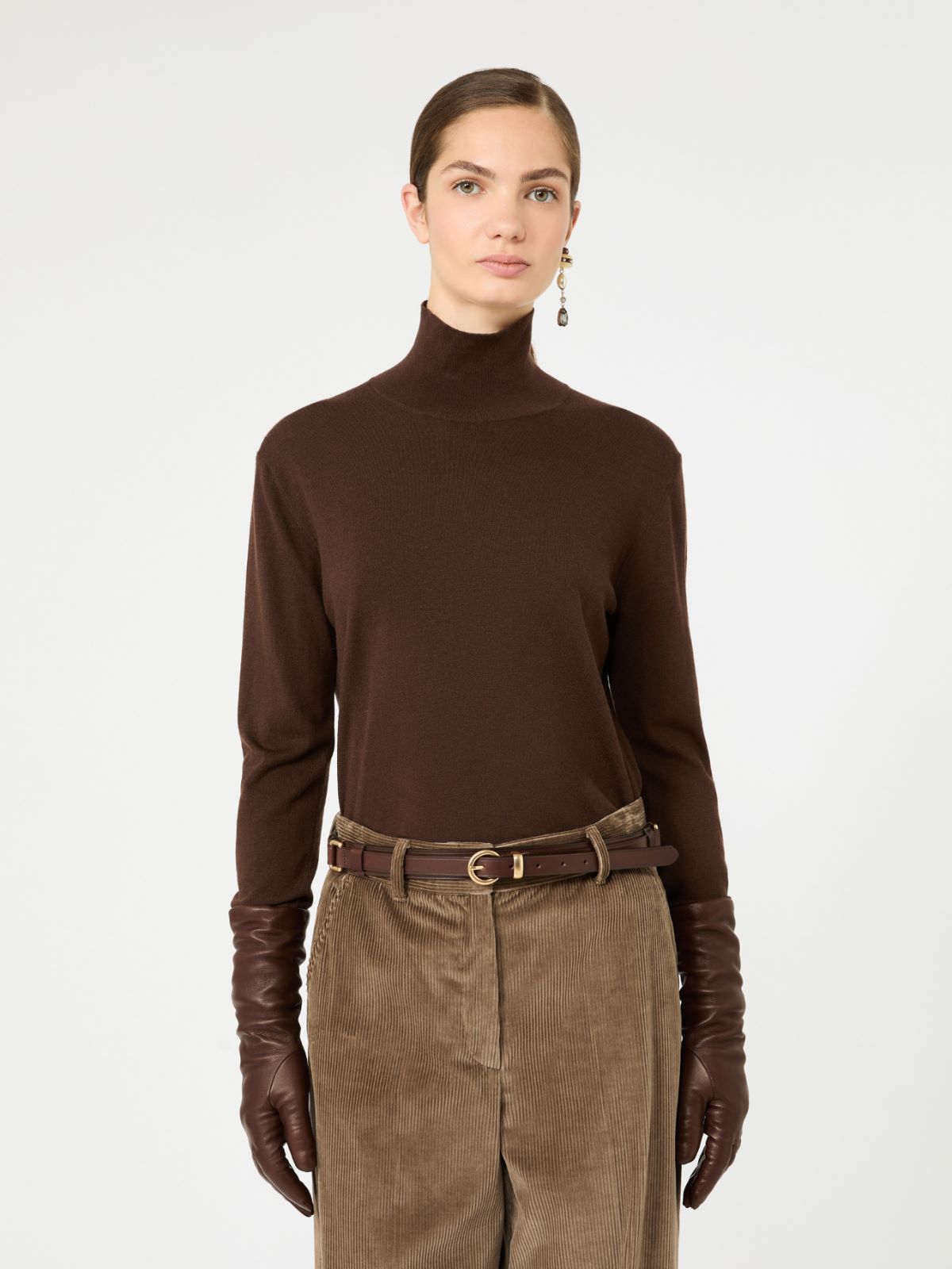 Wool and silk knit turtleneck - BROWN - Max Mara - 4