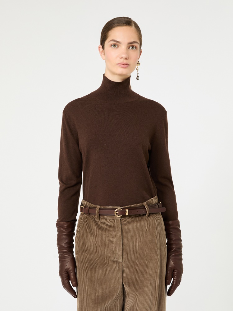 Wool and silk knit turtleneck - BROWN - Max Mara - 4