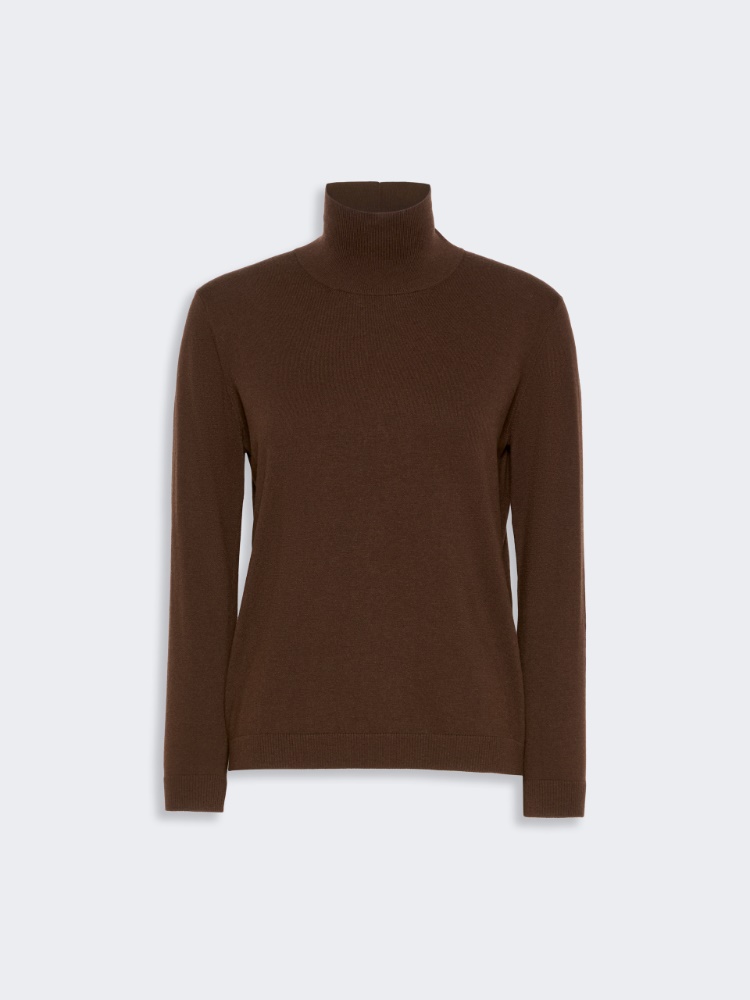 Wool and silk knit turtleneck - BROWN - Max Mara - 5
