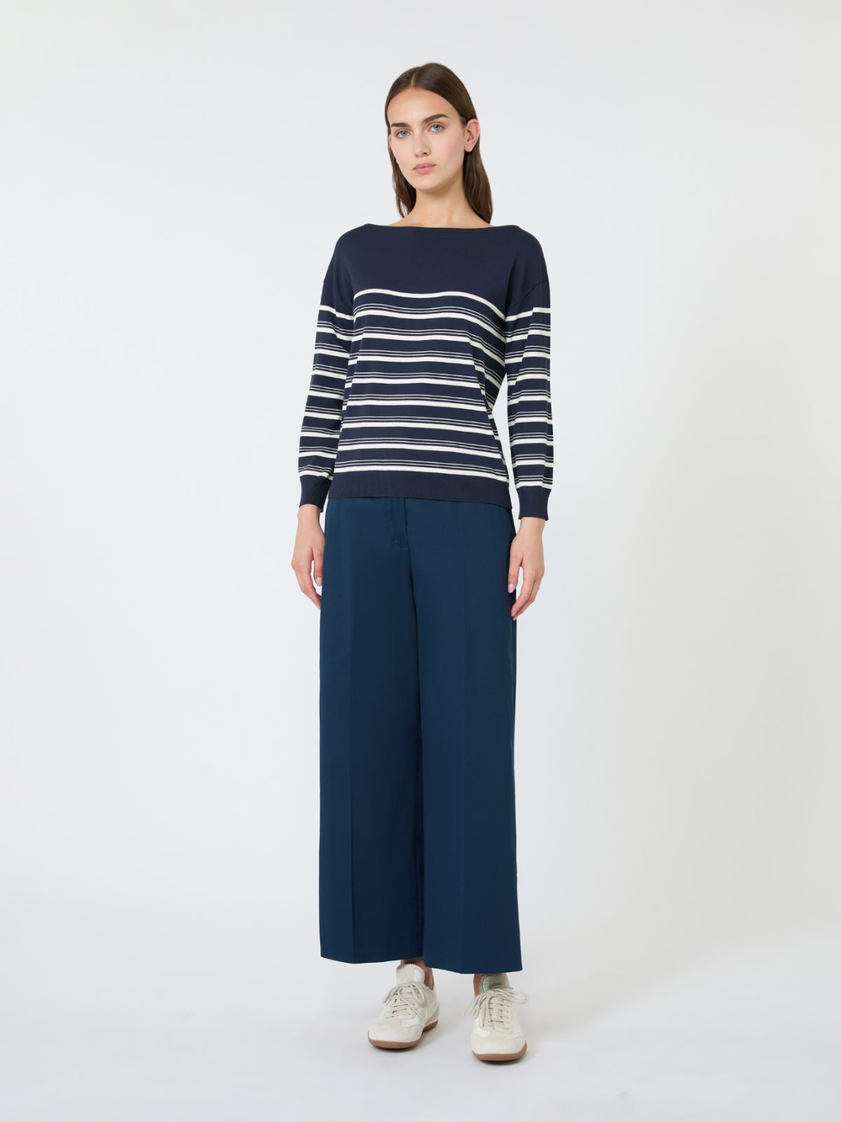 Stockinette-stitched viscose yarn sweater - NAVY