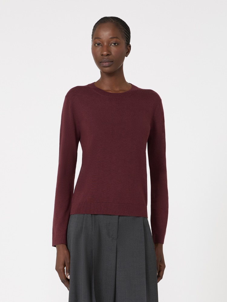 Sweter z przędzy wełniano-jedwabnej - BORDOWY - Max Mara - 2