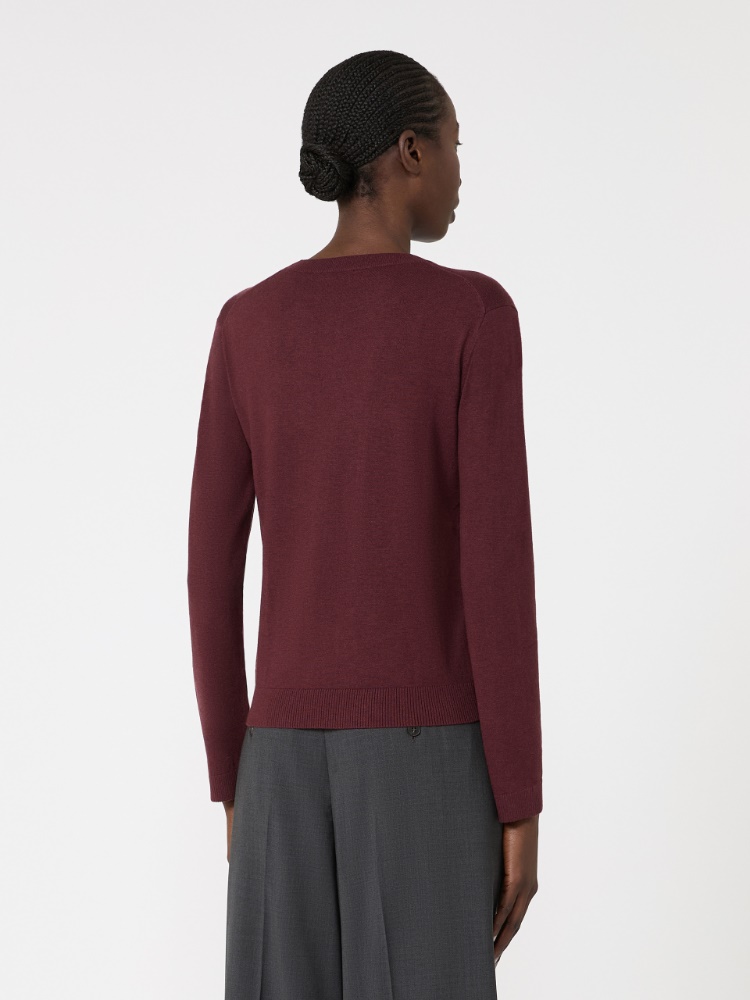 Sweter z przędzy wełniano-jedwabnej - BORDOWY - Max Mara - 3