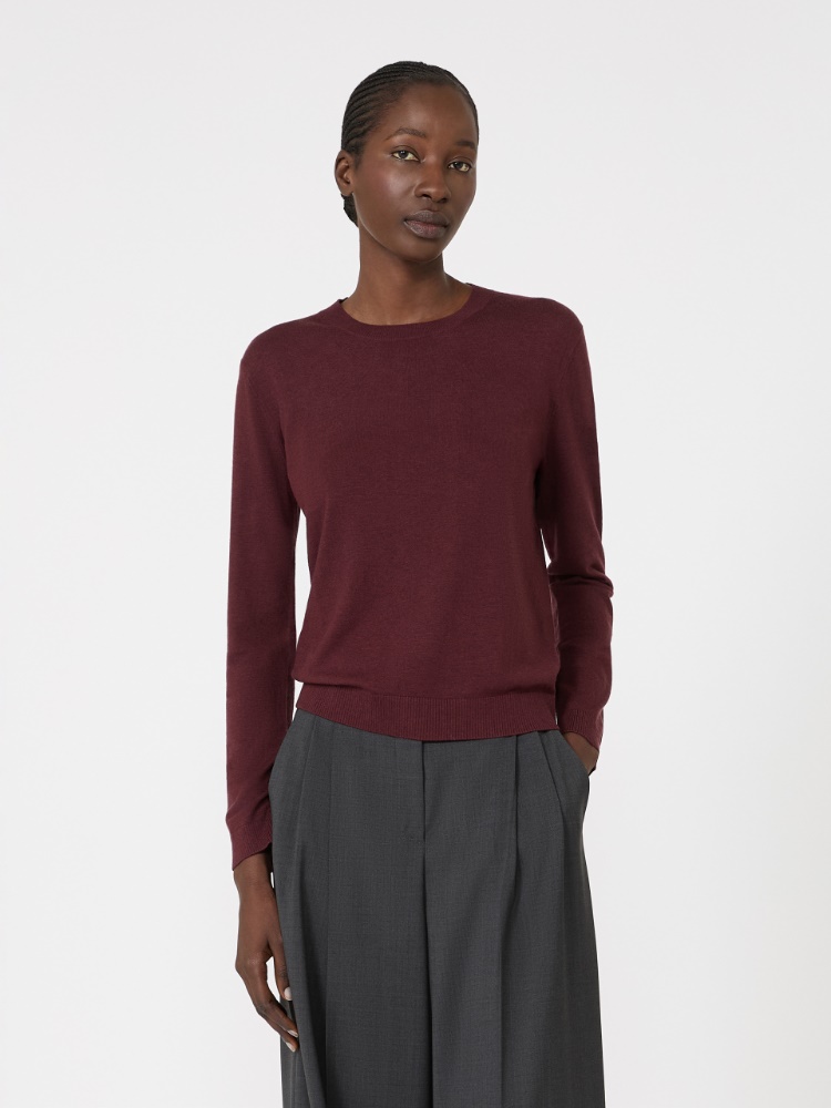 Sweter z przędzy wełniano-jedwabnej - BORDOWY - Max Mara - 4