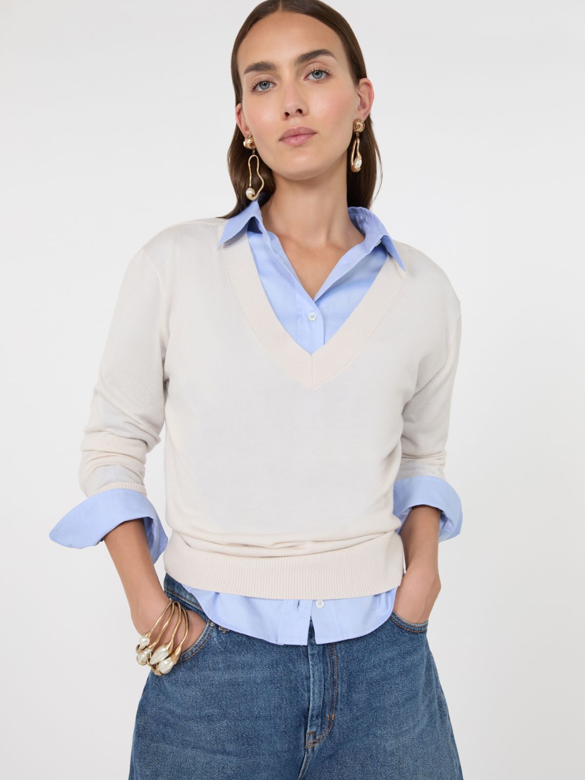 Maglia a V in lana, seta e cachemire - AVORIO - Max Mara - 4
