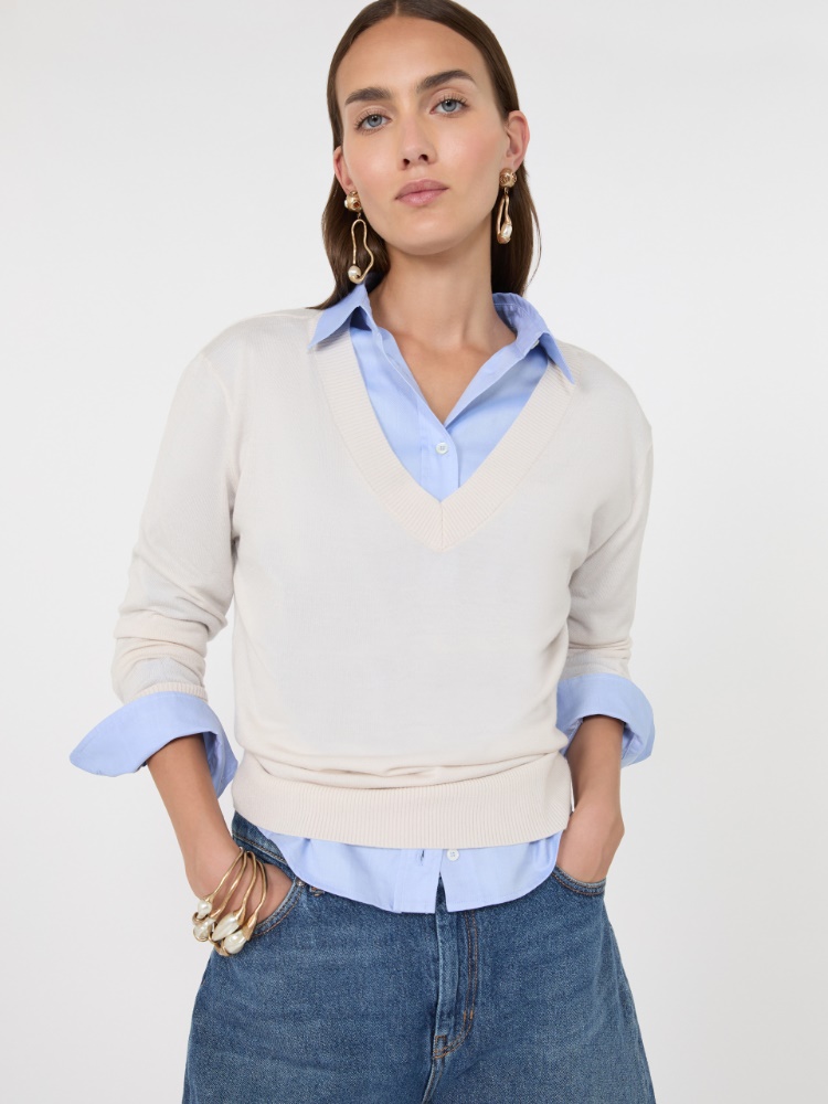 Maglia a V in lana, seta e cachemire - AVORIO - Max Mara - 4