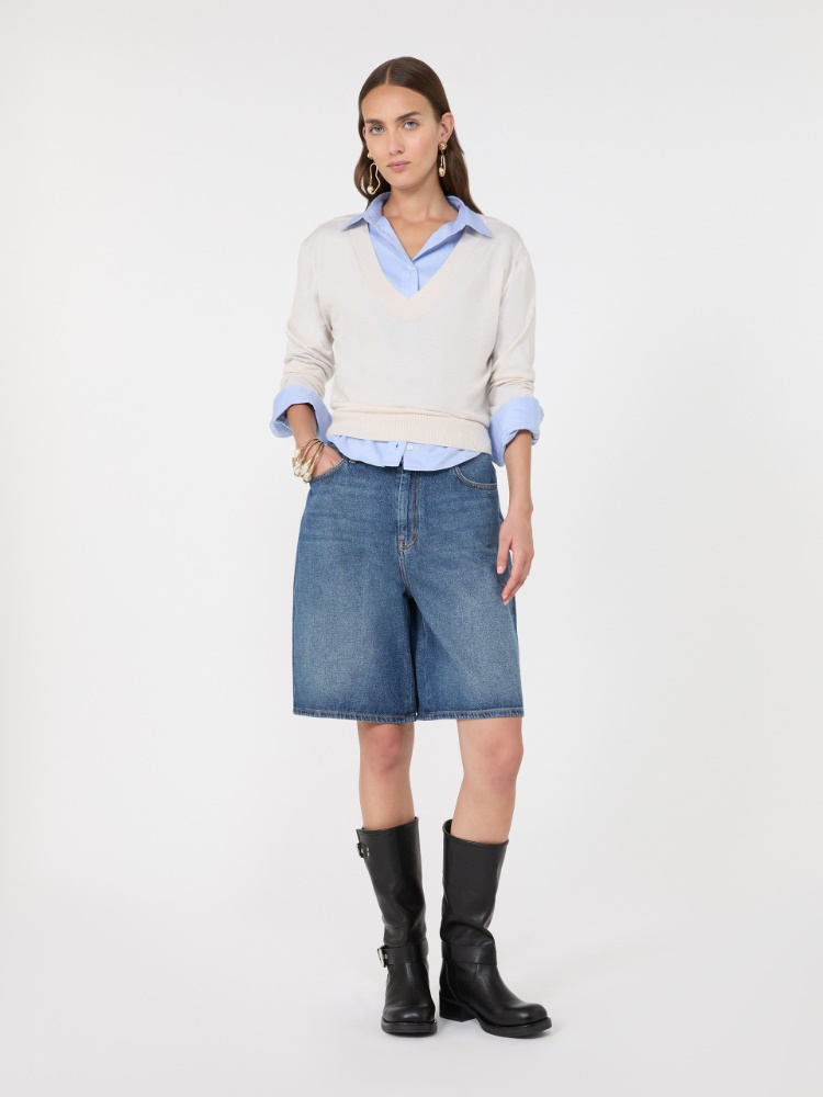 Maglia a V in lana, seta e cachemire - AVORIO
