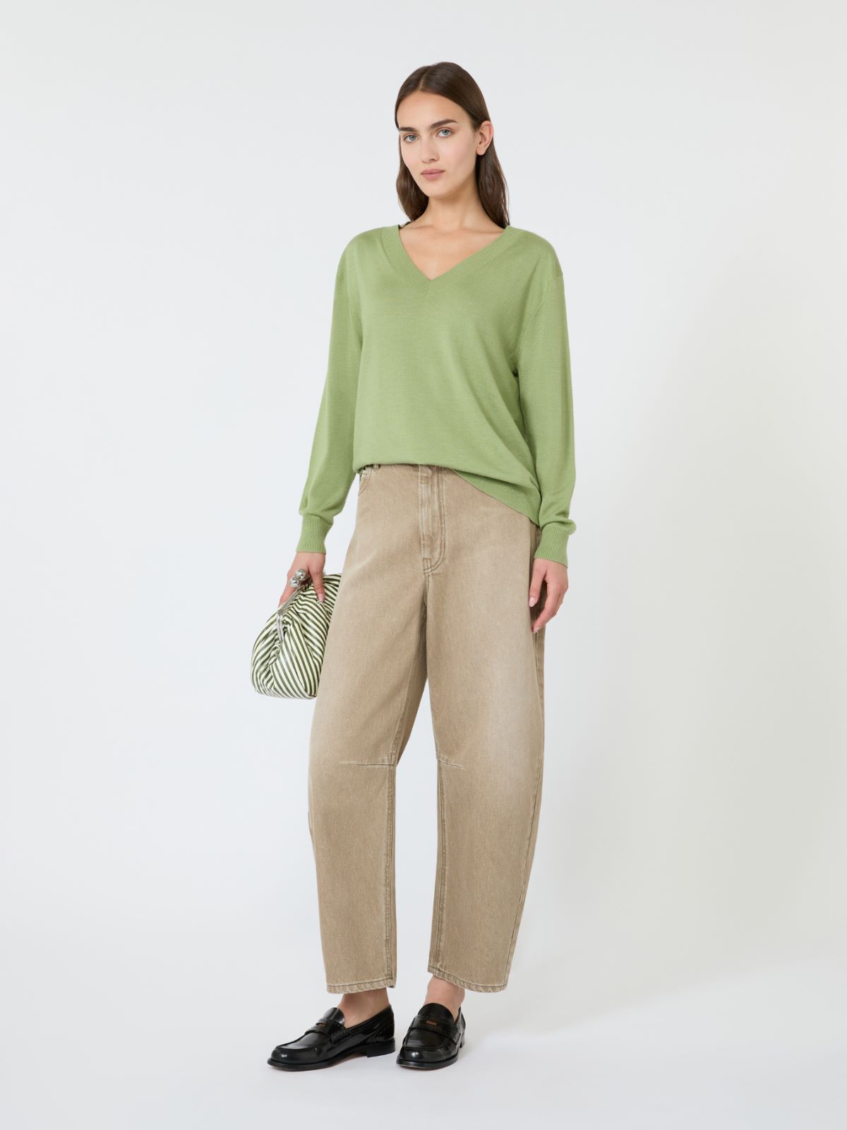 Wool, silk and cashmere V-neck sweater - GREEN - Max Mara