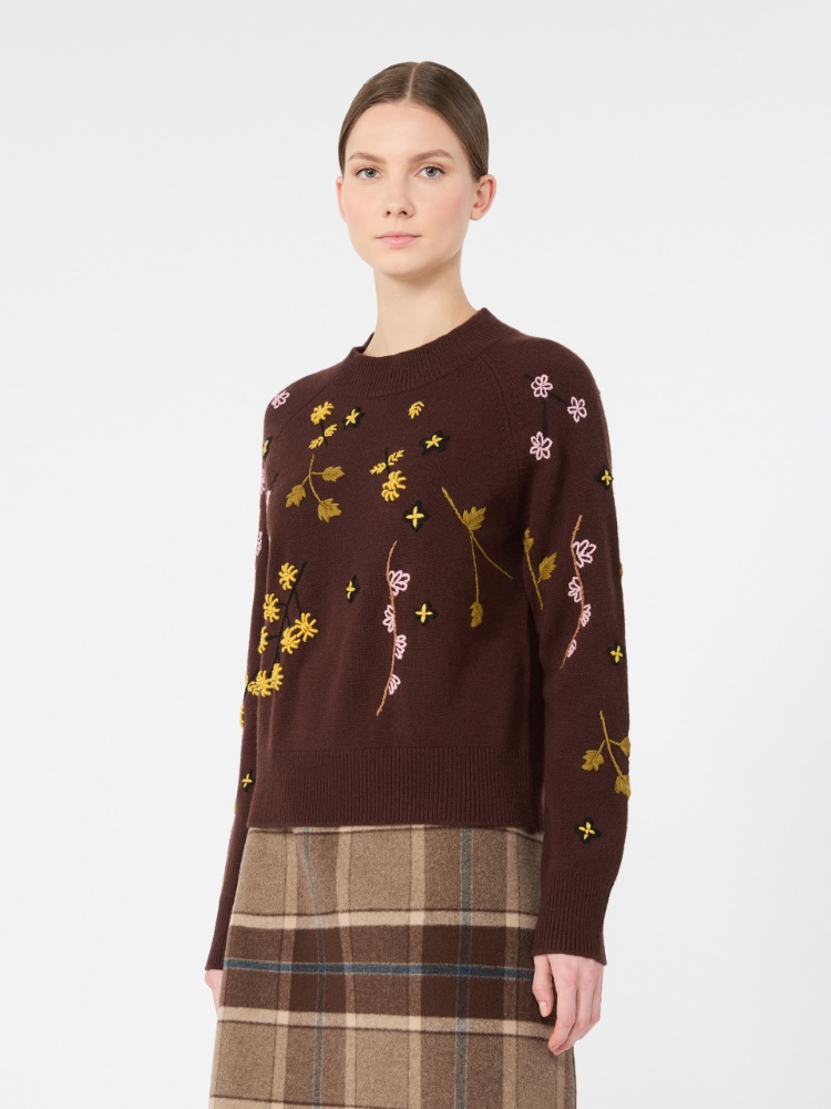 Embroidered wool sweater - DARK BROWN - Max Mara - 2
