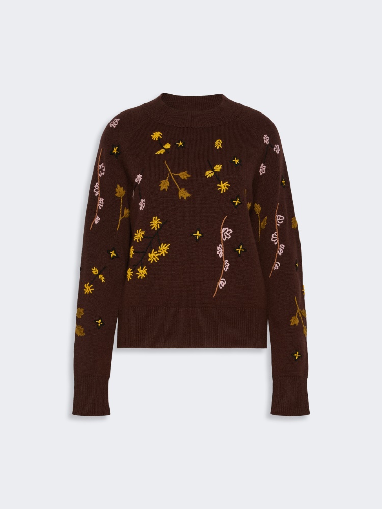 Embroidered wool sweater - DARK BROWN