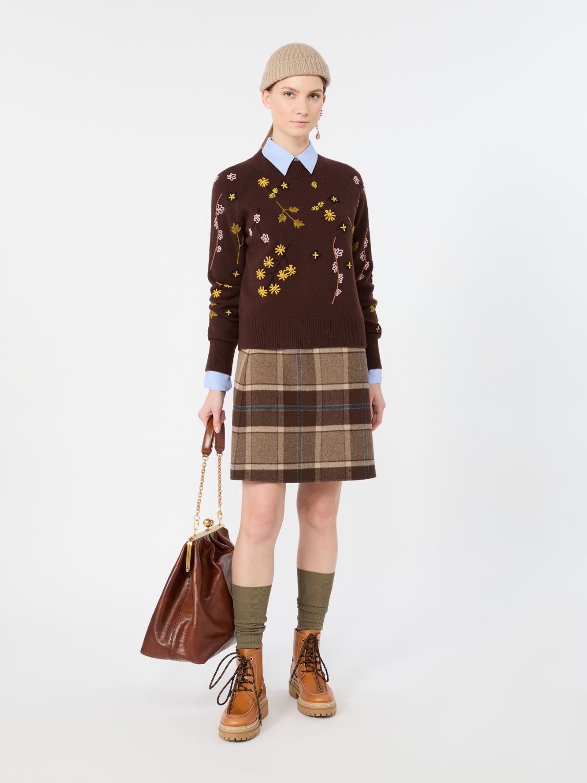 Embroidered wool sweater - DARK BROWN - Max Mara