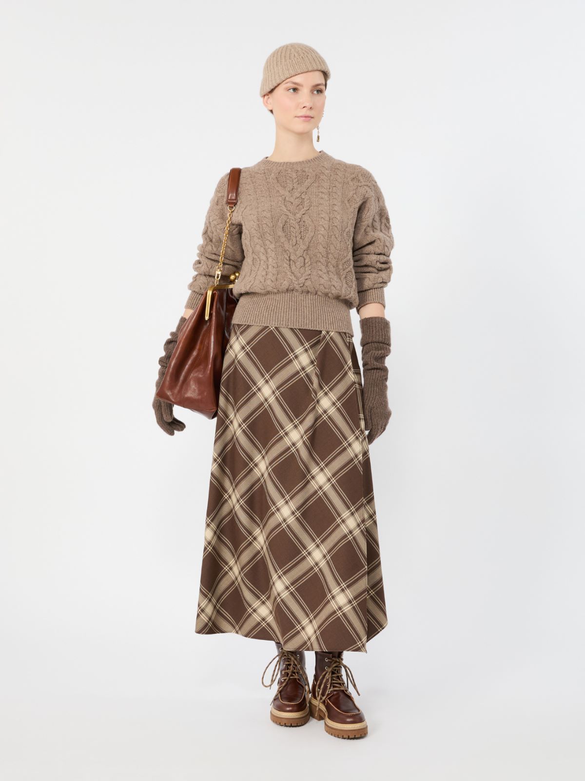 Cable knit wool yarn jumper - HAZELNUT BROWN
